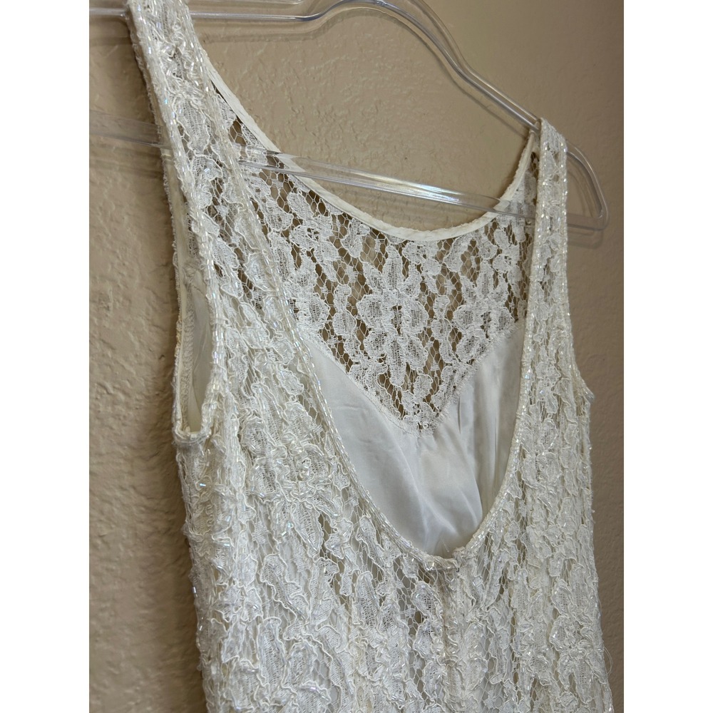 Vintage 90s Cache Ever After Ivory Lace Sequin Maxi Gown Dress Womens 6 Ivory - Picture 15 of 16